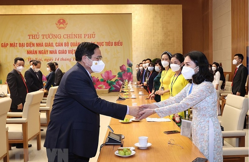 Ngày 14/11, tại Trụ sở Chính phủ, Thủ tướng Phạm Minh Chính gặp mặt đại diện các nhà giáo, cán bộ quản lý giáo dục tiêu biểu nhân Ngày Nhà giáo Việt Nam.