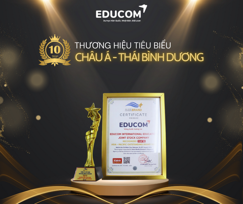 Sáng ngày 25/08/2024, tại nhà hát Quân đội, TP. HCM, Tổ chức Giáo dục Quốc tế EduCom vinh dự nhận giải thưởng “Top 10 thương hiệu Châu Á - Thái Bình Dương năm 2024”. Giải thưởng là sự ghi nhận của các cơ quan quản lý, cơ quan chuyên môn cho những nỗ lực và thành quả của EduCom trong suốt thời gian qua, khẳng định uy tín và vị thế của Công ty trên thị trường.